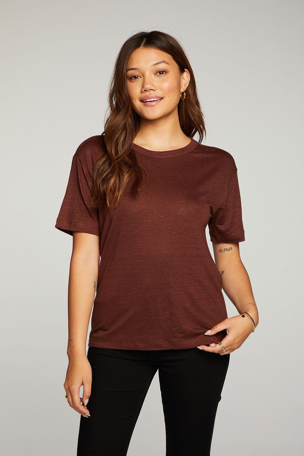 Linen Jersey Short Sleeve Crew Neck Easy Tee WOMENS - chaserbrand