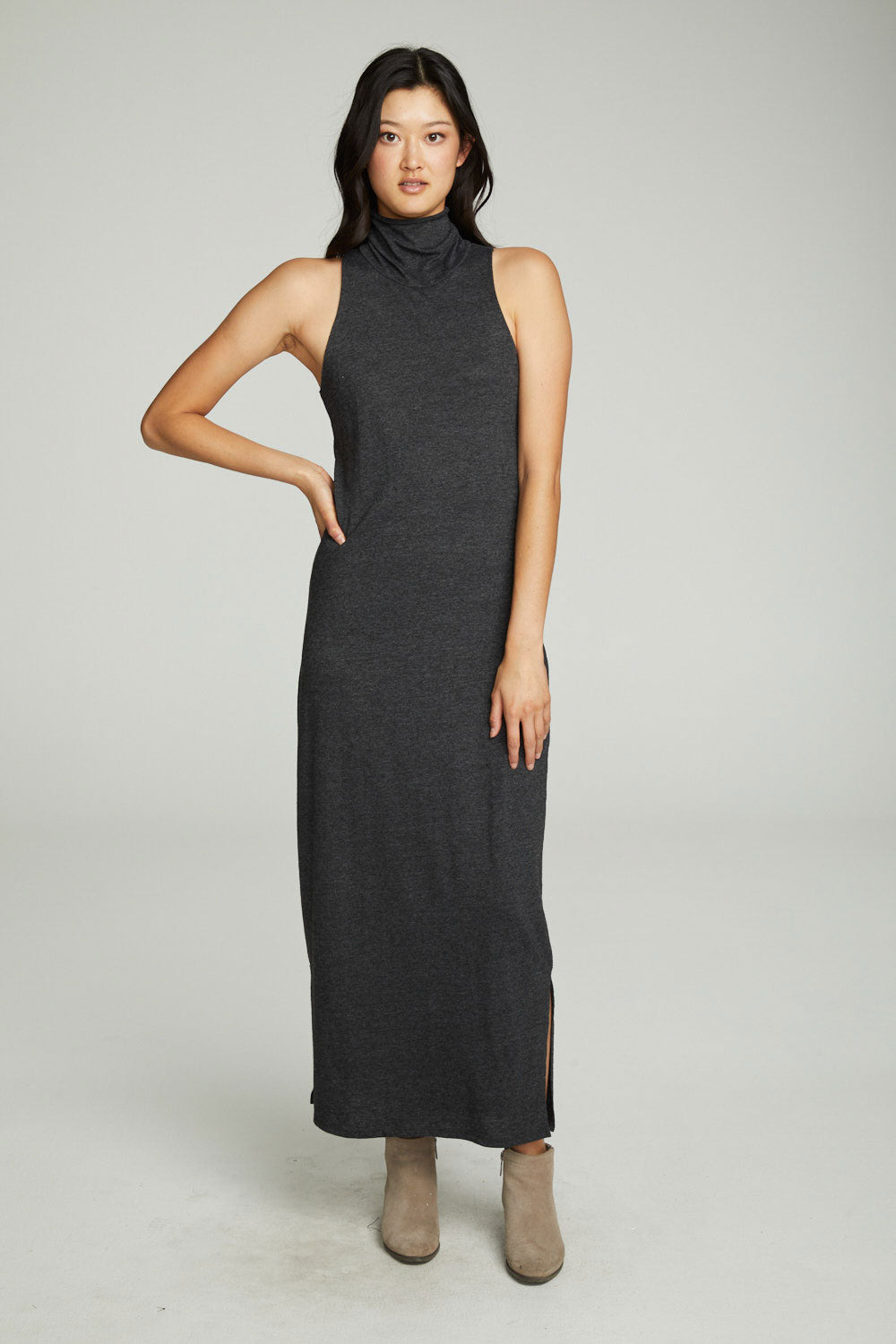 Turtle Neck Tank Maxi Dress With Side Slits