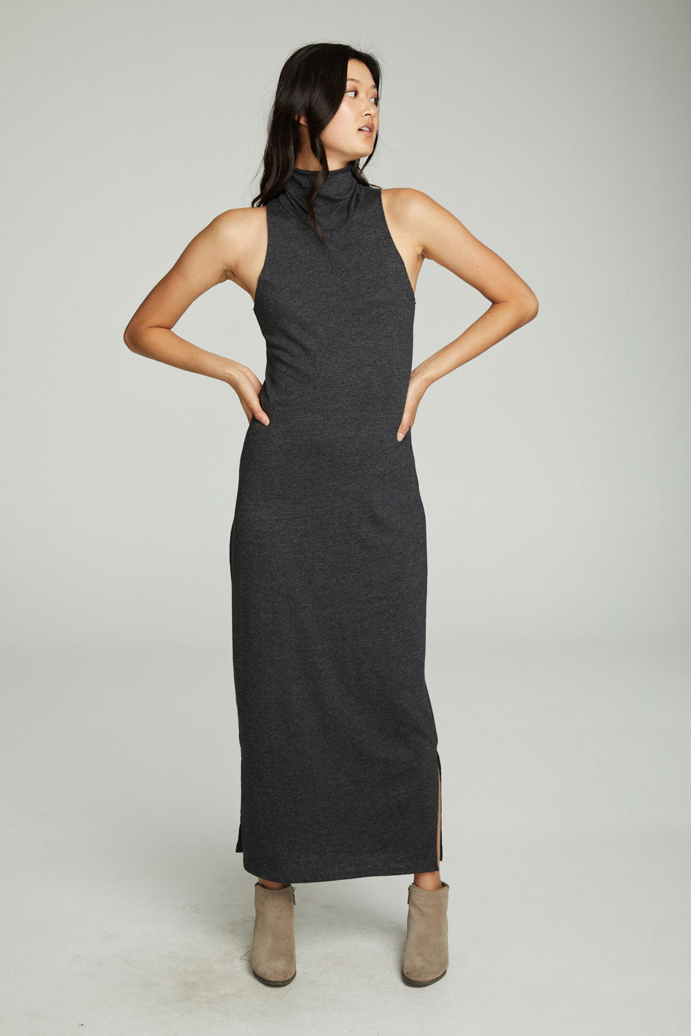 Turtle Neck Tank Maxi Dress With Side Slits