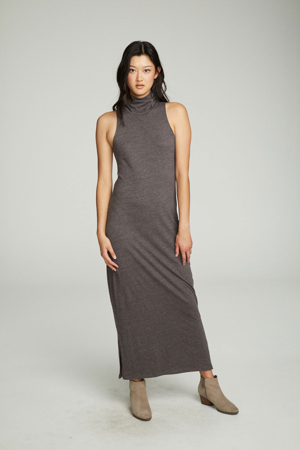 Turtle Neck Tank Maxi Dress With Side Slits