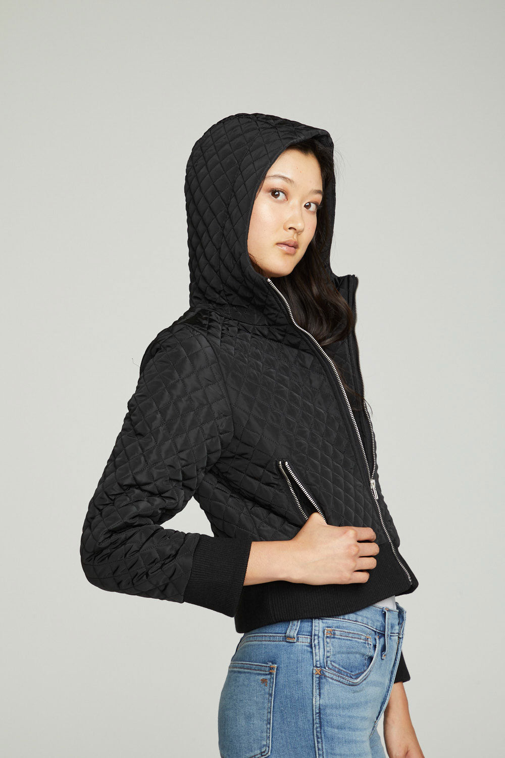 Cropped Hooded Jacket With Rib – chaser