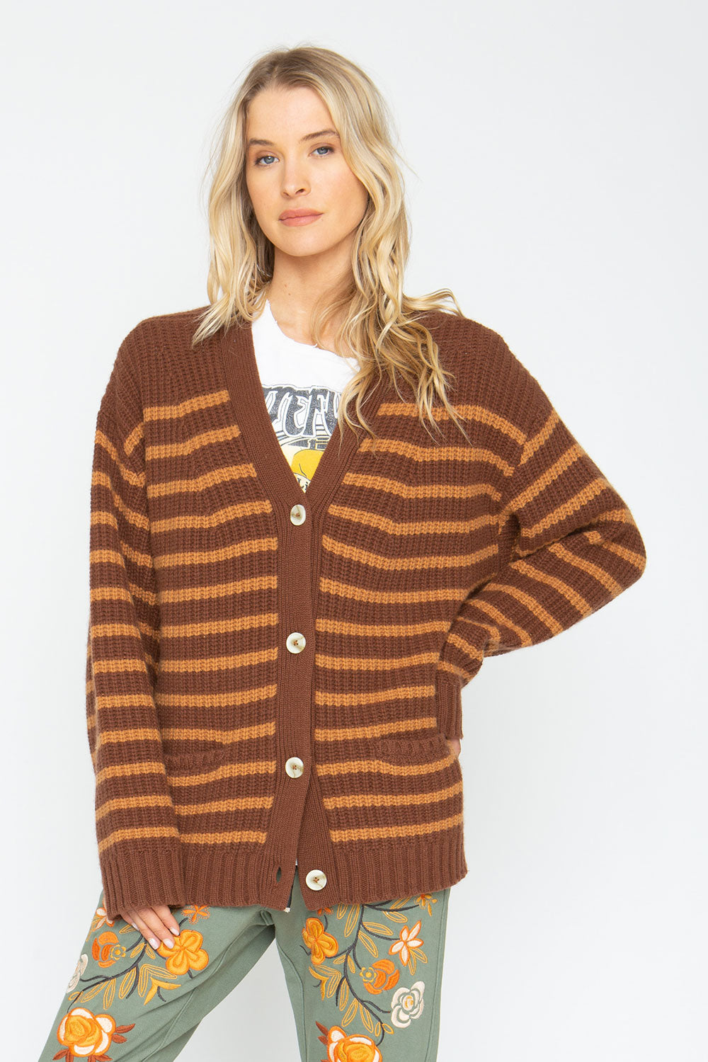 Grandpa Cardigan - Brown Beige Womens chaserbrand