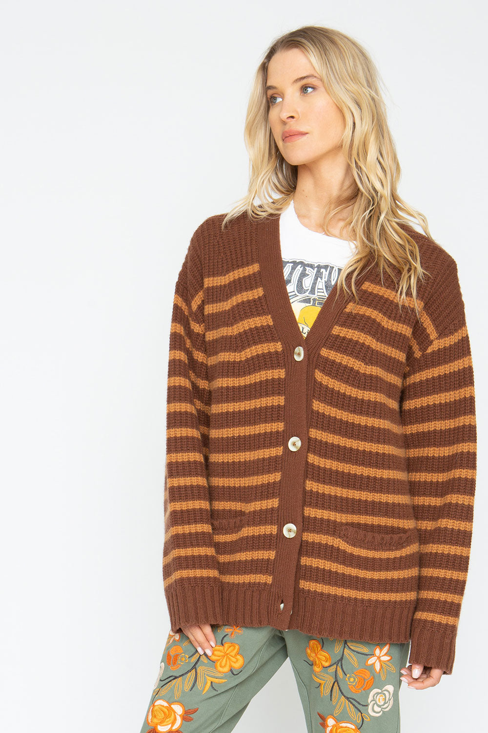 Grandpa Cardigan - Brown Beige Womens chaserbrand